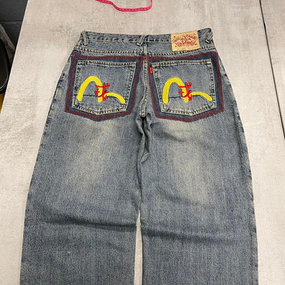 Blue and yellow Evisu jeans W32L33